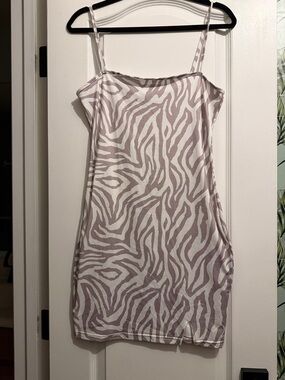 Zebra Print Slip Dress in Soft Mauve and White